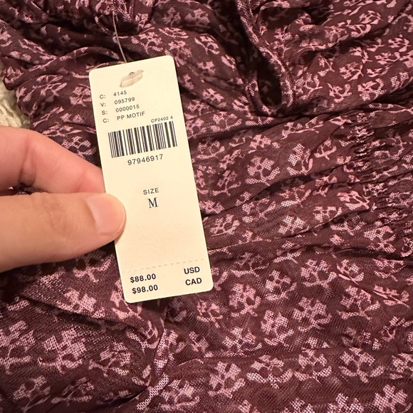 Anthropologie ruched mesh floral purple mini dress coverup - Picture 6 of 6